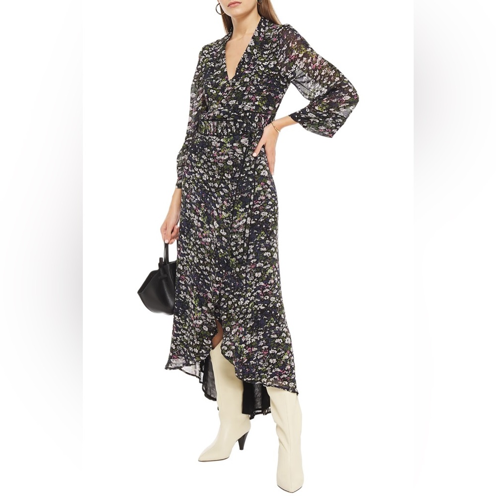 GANNI Floral Georgette Wrap Midi Dress